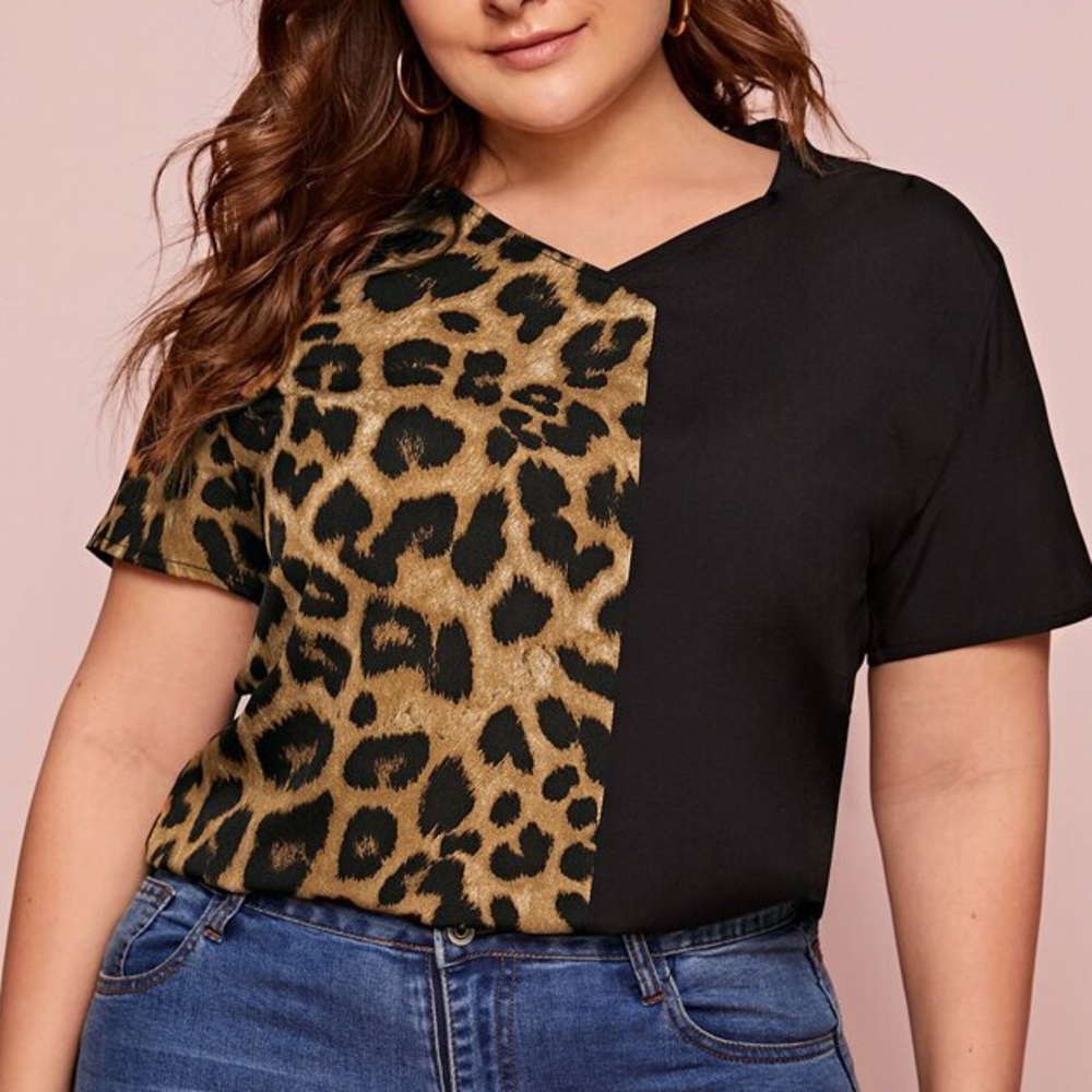 SHEIN Plus Leopard Panel Blouse